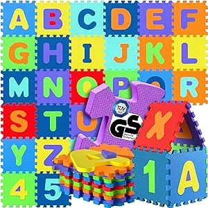         Spielwerk Alfombra Juego Puzzle Infantil XXL 190x190cm 86 Piezas Letras Números Rompecabezas