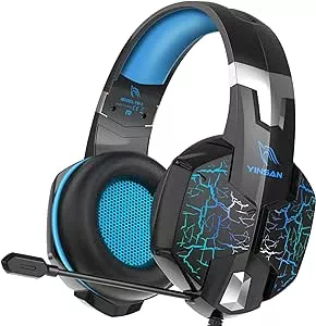         Auriculares Gaming PS4, YINSAN Cascos Gaming Premium Estéreo con Micrófono, 7 Luces LED y Or