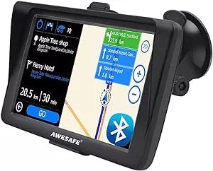         AWESAFE Navegador GPS para Coches con Visera y Bluetooth de 7 Pulgadas, con Mapas Últimos y 