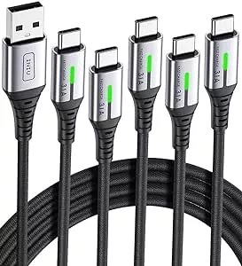         INIU Cable USB C, (1+1+2+2+3m) 3,1A QC3.0 Trenzado Nilón de Cable USB C Carga Rápida, cargad