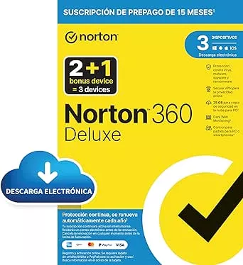         Norton 360 Deluxe 2023 - Antivirus software para 2+1 Dispositivos y 15 meses de suscripción 