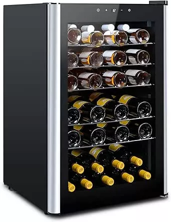         HCK Vinoteca, Nevera para Vinos 1 Zona de Refrigeración, 48 Botellas, 115 L, 4-22°C, Pequeña